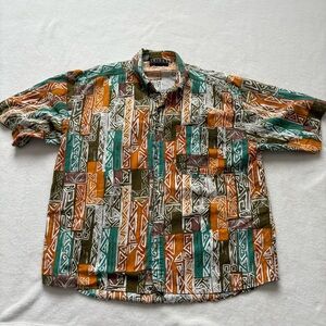 VTG Men’s XL‎ Tribal Aloha Hawaiian Camp Shirt Short Sleeve, Linen Blend